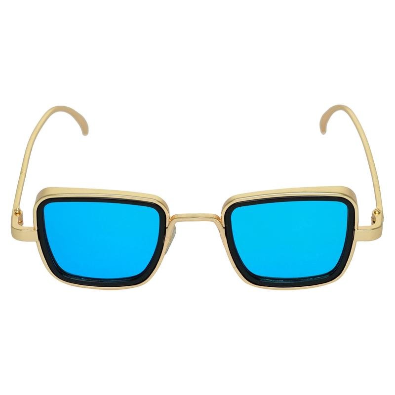 Aqua Blue And Gold Retro Square Sunglasses For Men And Women-FunkyTradition - FunkyTradition