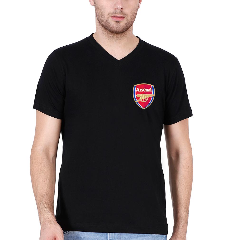 Arsenal Logo V-Neck Half Sleeves T-shirt For Men-FunkyTradition - FunkyTradition