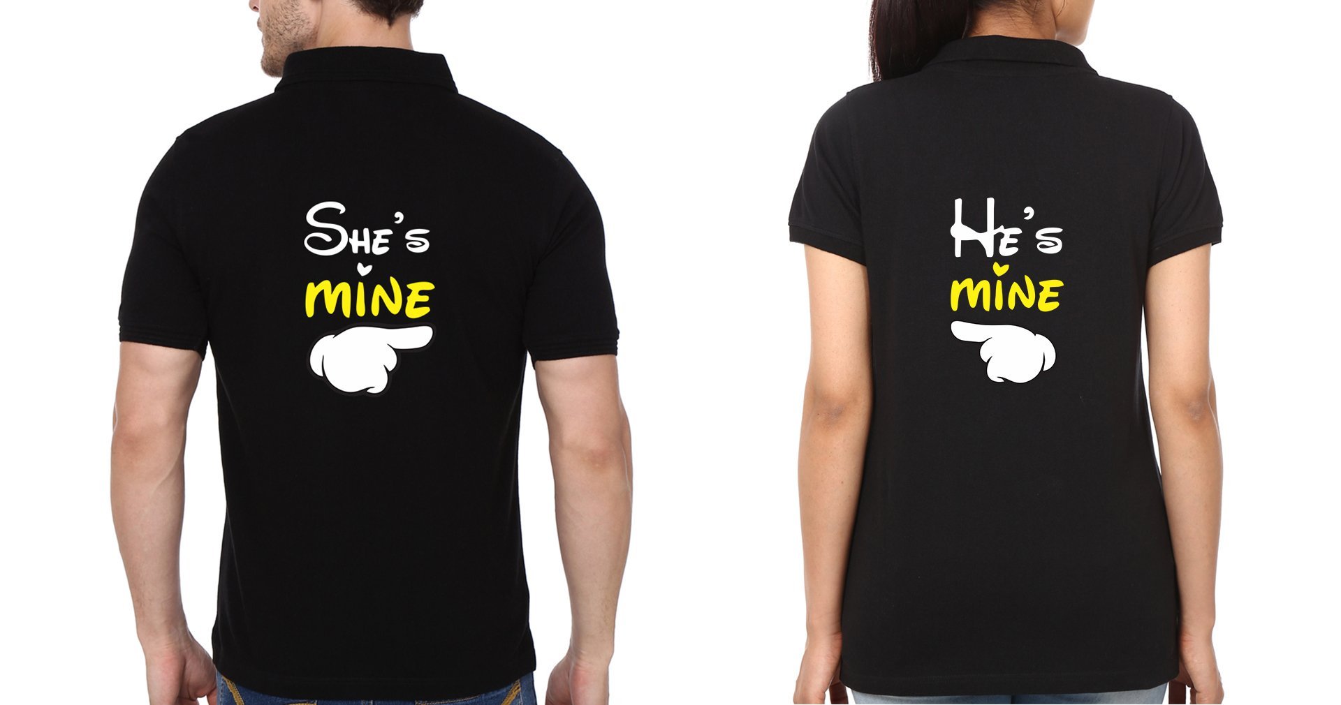 Back He is Mine She is Mine Couple Polo Half Sleeves T-Shirts -FunkyTradition - FunkyTradition