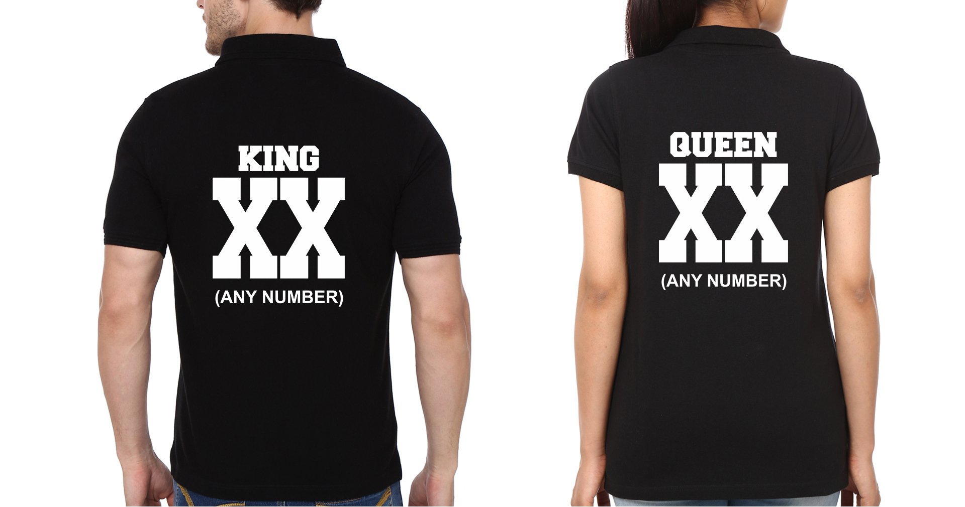 Back King Queen XX Couple Polo Half Sleeves T-Shirts -FunkyTradition - FunkyTradition