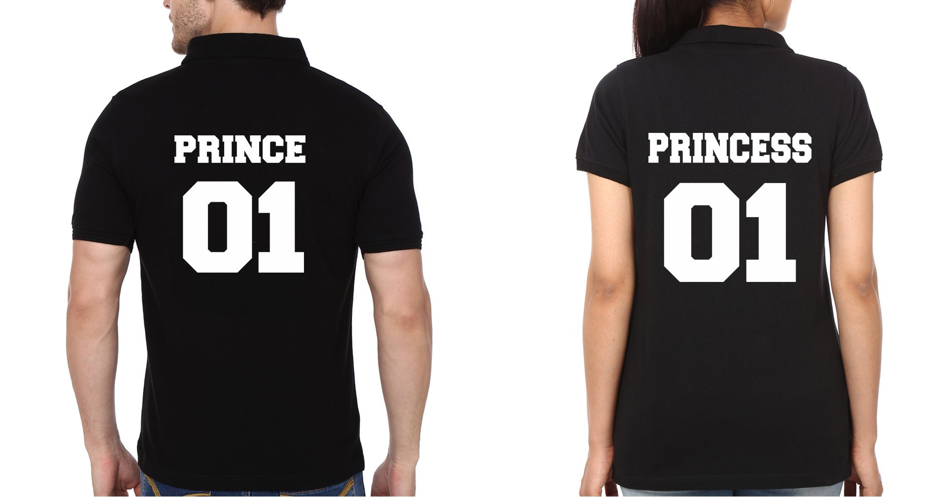 Back Prince Princess 01 Couple Polo Half Sleeves T-Shirts -FunkyTradition - FunkyTradition