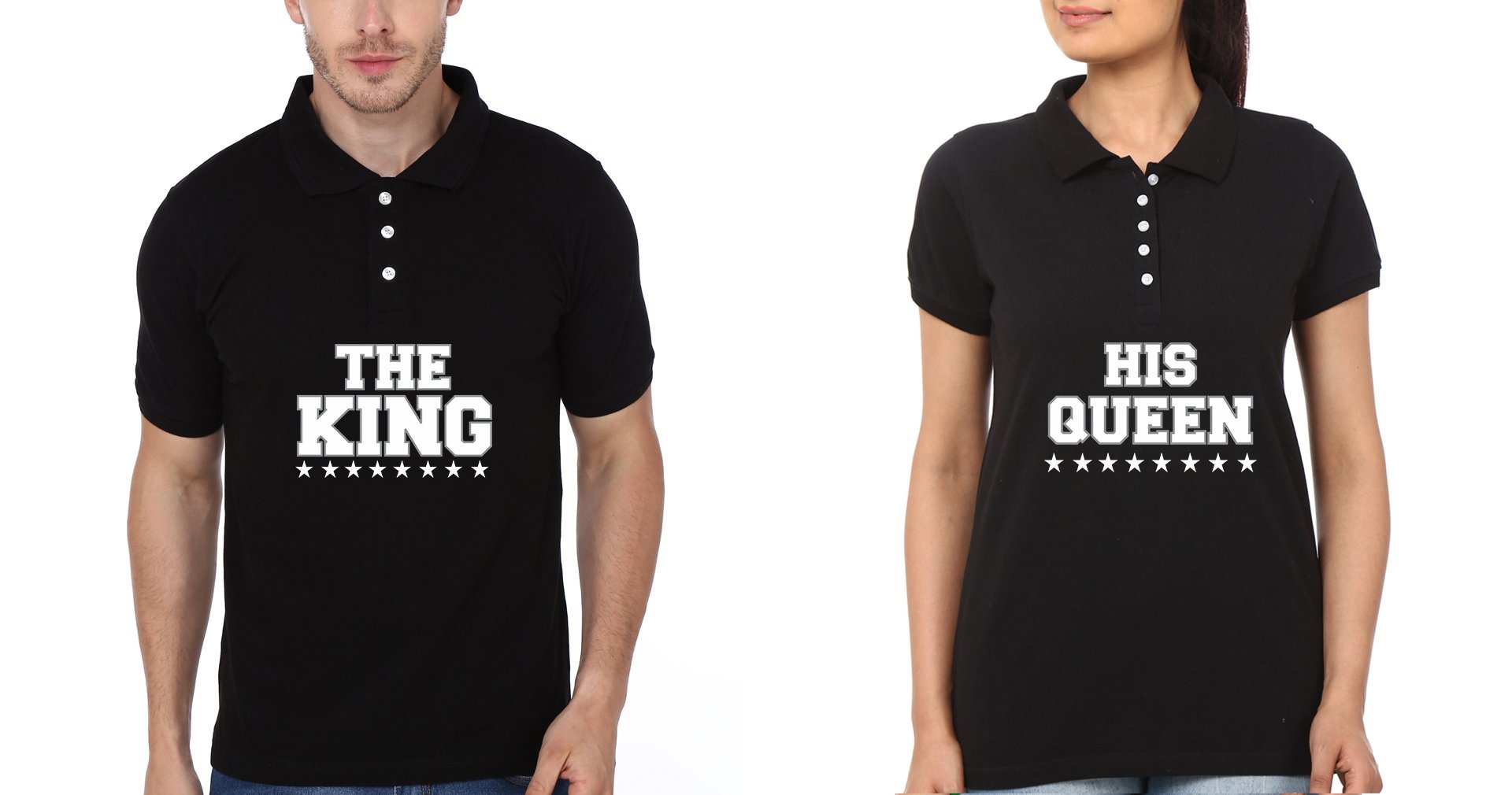 Back The King His Queen Couple Polo Half Sleeves T-Shirts -FunkyTradition - FunkyTradition