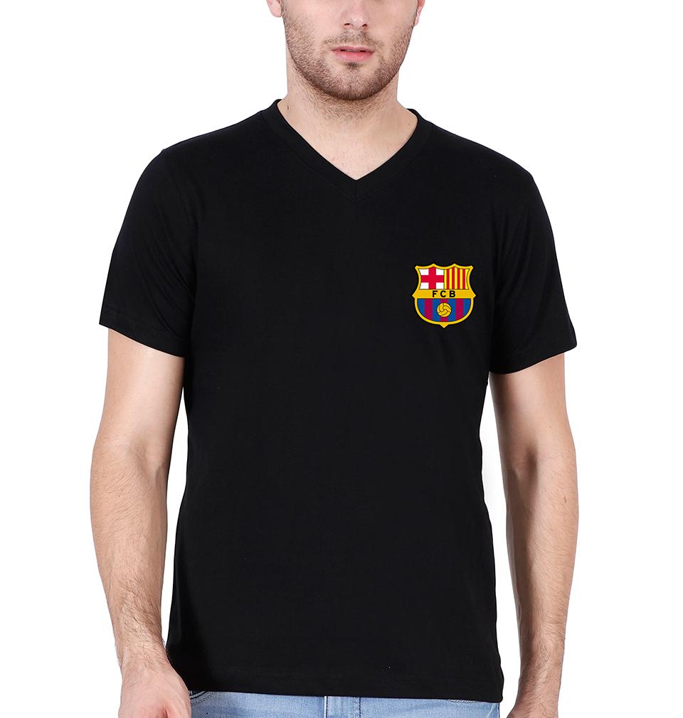 Barcelona Logo V-Neck Half Sleeves T-shirt For Men-FunkyTradition - FunkyTradition