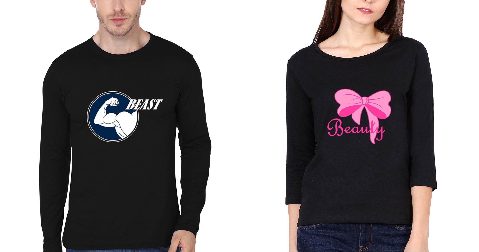 Beast Beauty Couple Full Sleeves T-Shirts -FunkyTradition - FunkyTradition