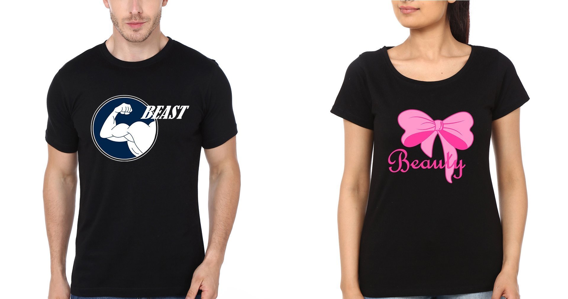 Beast Beauty Couple Half Sleeves T-Shirts -FunkyTees - Funky Tees Club