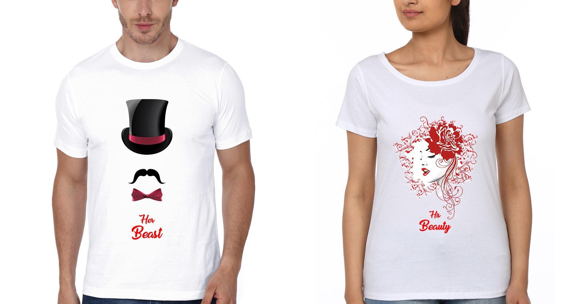 Beast Beauty Couple Half Sleeves T-Shirts -FunkyTradition - FunkyTradition