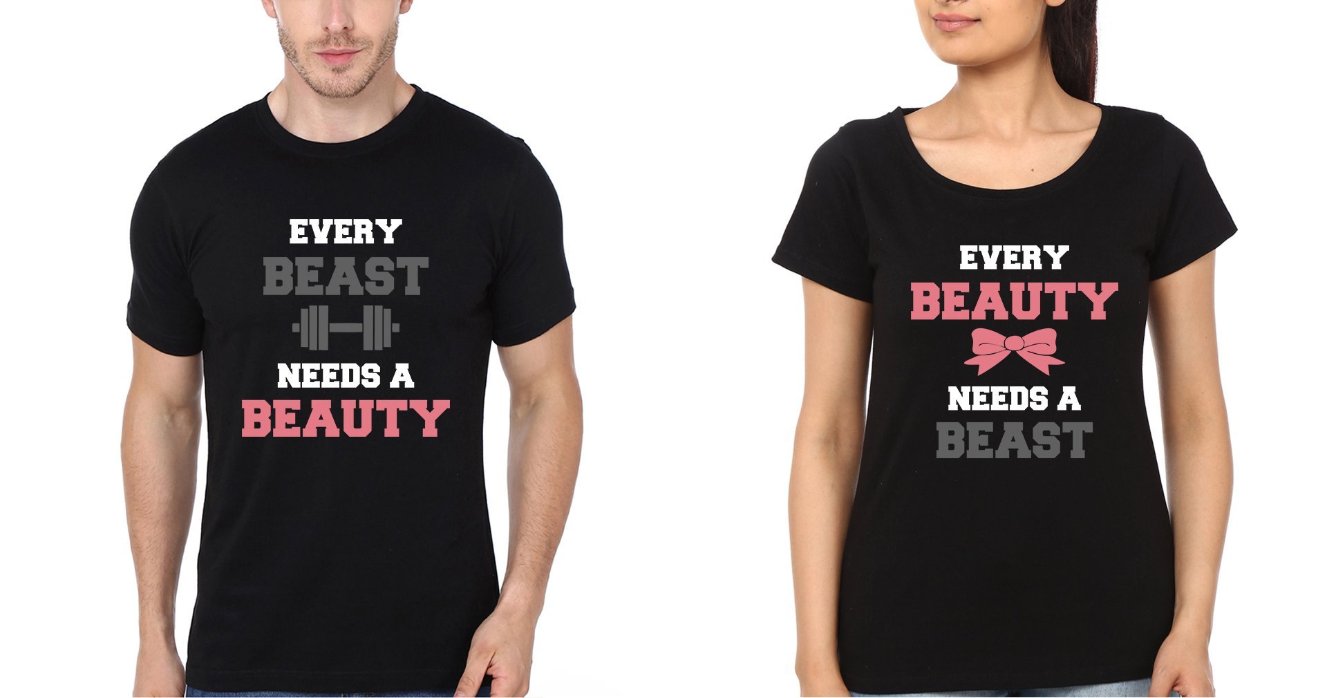 Beauty Beast Couple Half Sleeves T-Shirts -FunkyTradition - FunkyTradition