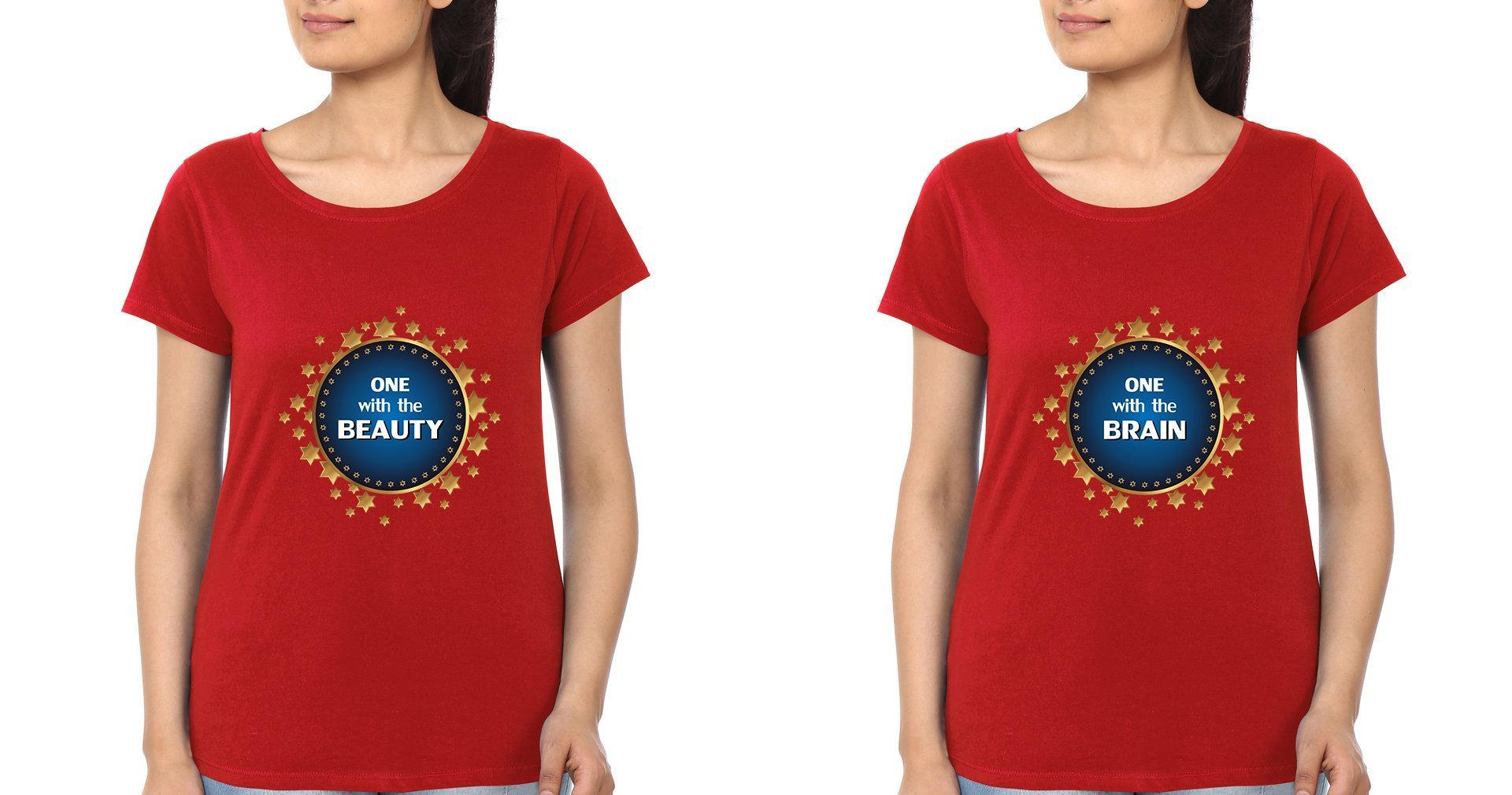 Beauty & Brain Sister Sister Half Sleeves T-Shirts -FunkyTradition - FunkyTradition