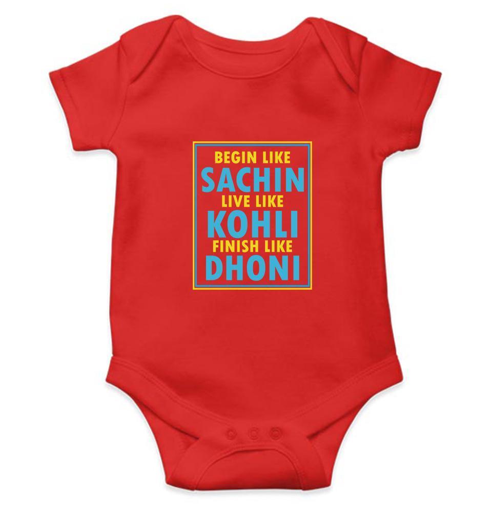 Begin Like Sachin Live Like Kohli Finish Like Dhoni Cricket Rompers for Baby Boy - FunkyTradition - FunkyTradition