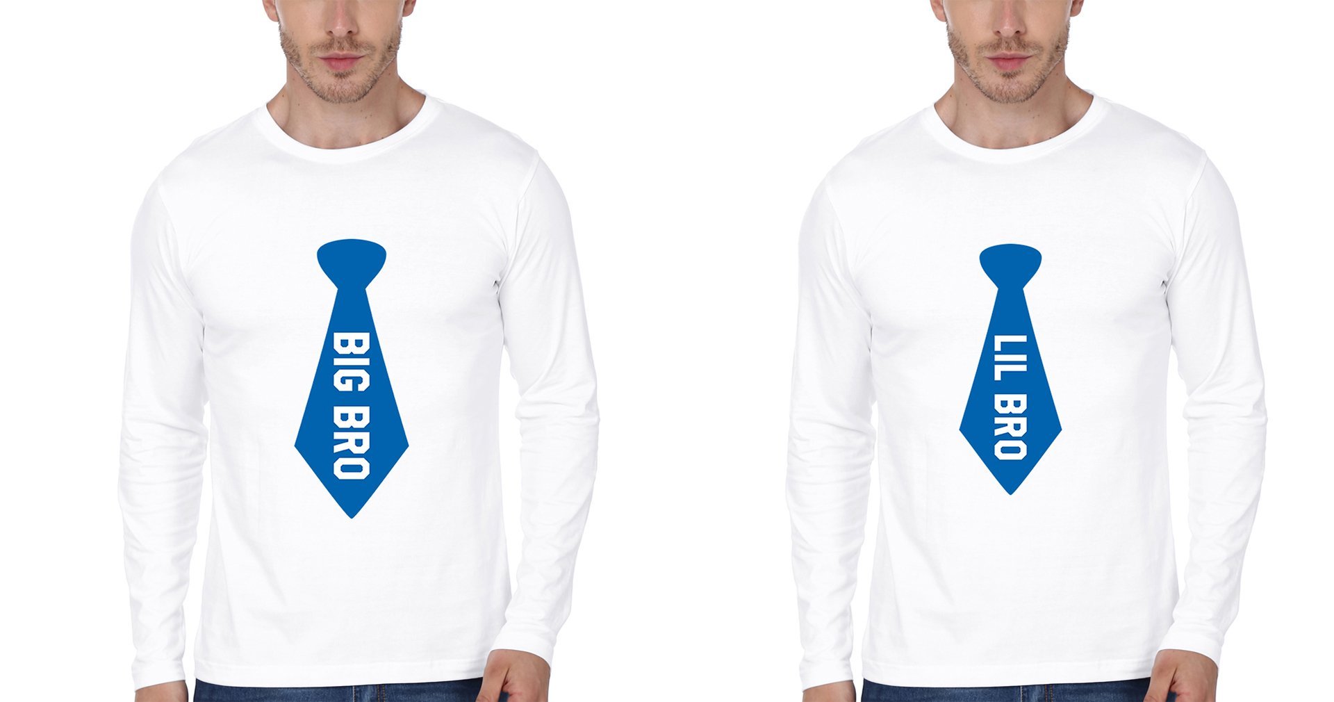 Big Bro Lil Bro Blue Tie Brother-Brother Full Sleeves T-Shirts -FunkyTradition - FunkyTradition