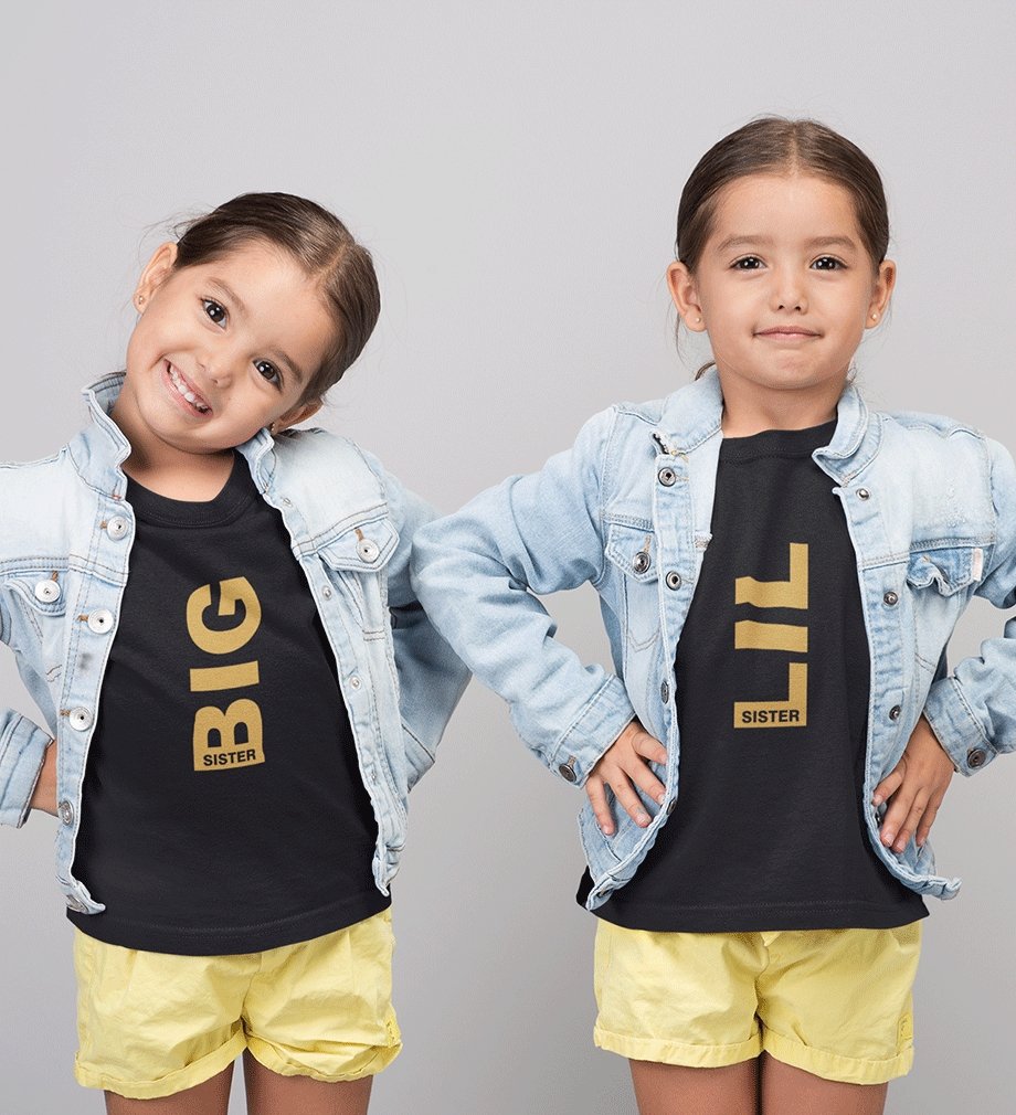 Big Sister Lil Sister-Sister Kids Half Sleeves T-Shirts -FunkyTradition - FunkyTradition
