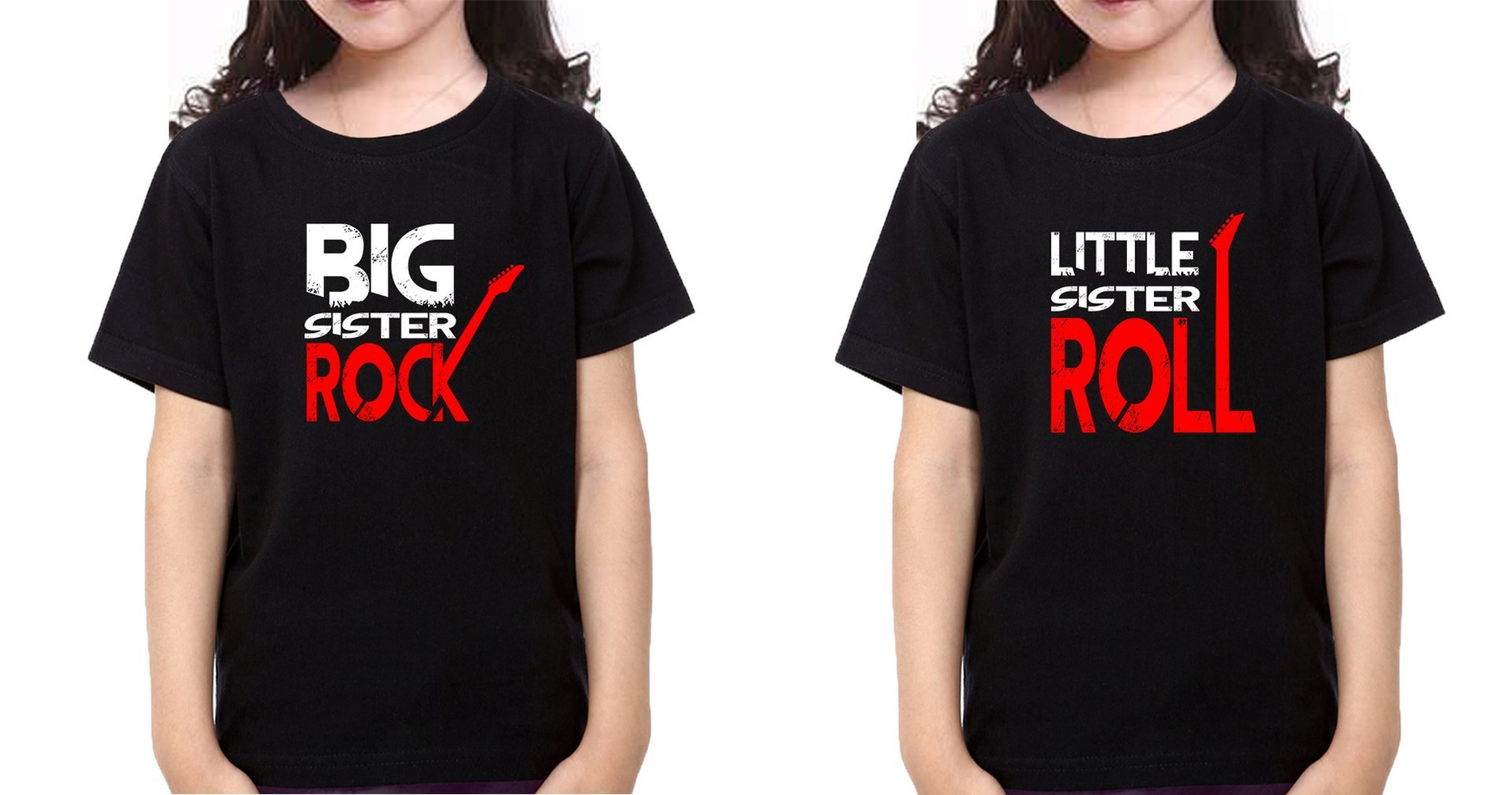 Big Sister Rock Lil Sister Roll Sister-Sister Kids Half Sleeves T-Shirts -FunkyTradition - FunkyTradition