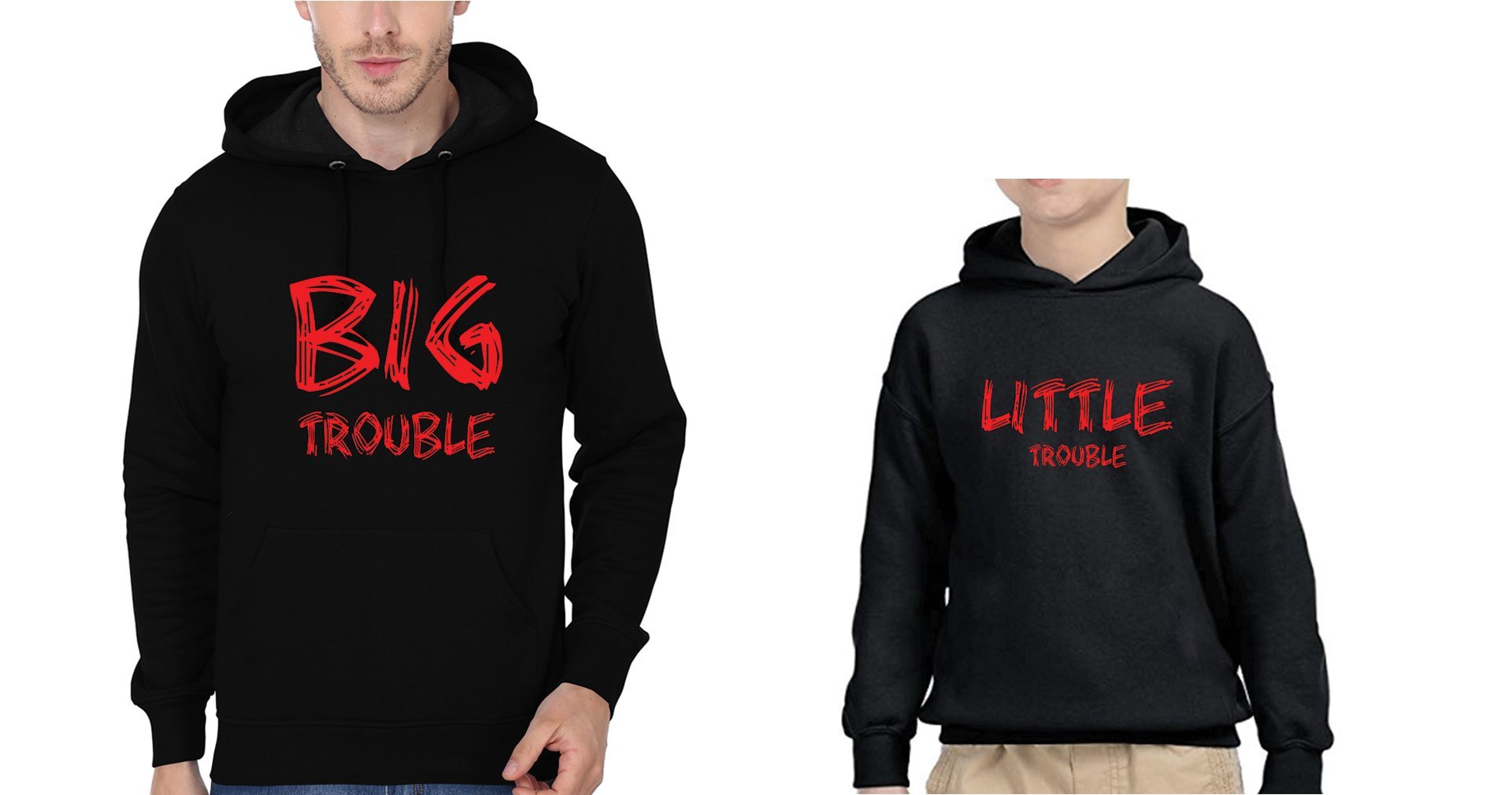 Big Trouble Lil Trouble Father and Son Matching Hoodies- FunkyTradition - FunkyTradition