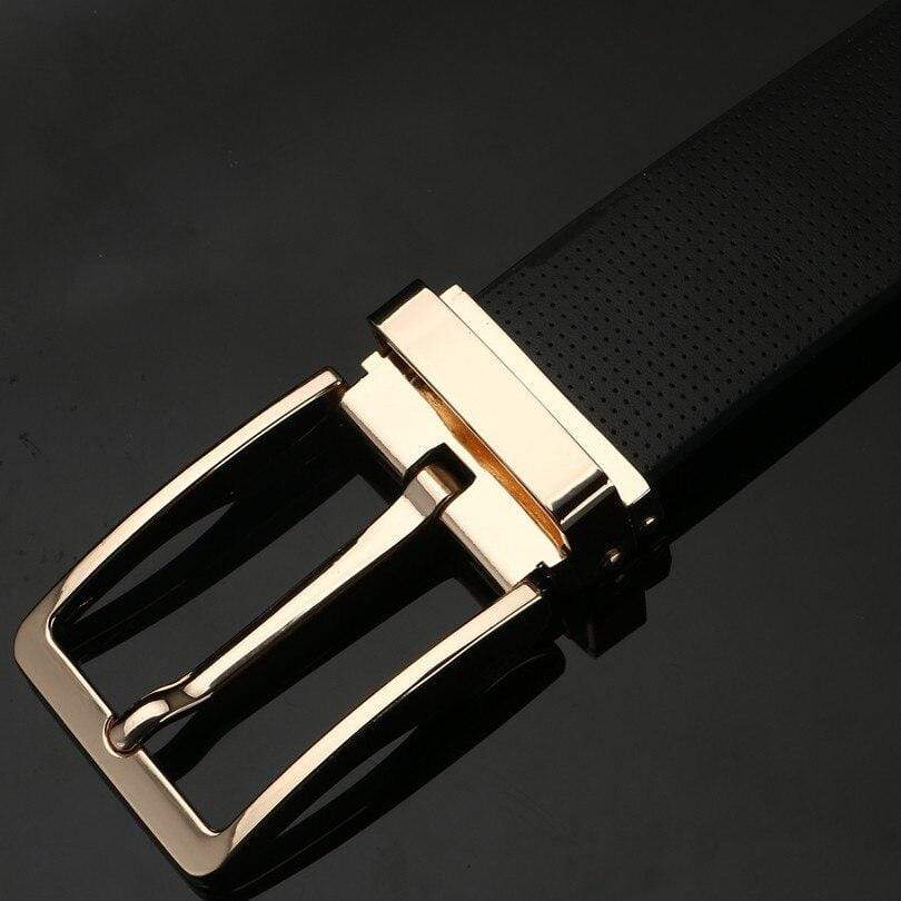 Black Gold Pin Buckle Genuine Leather belts for men brand Strap - FunkyTradition - FunkyTradition