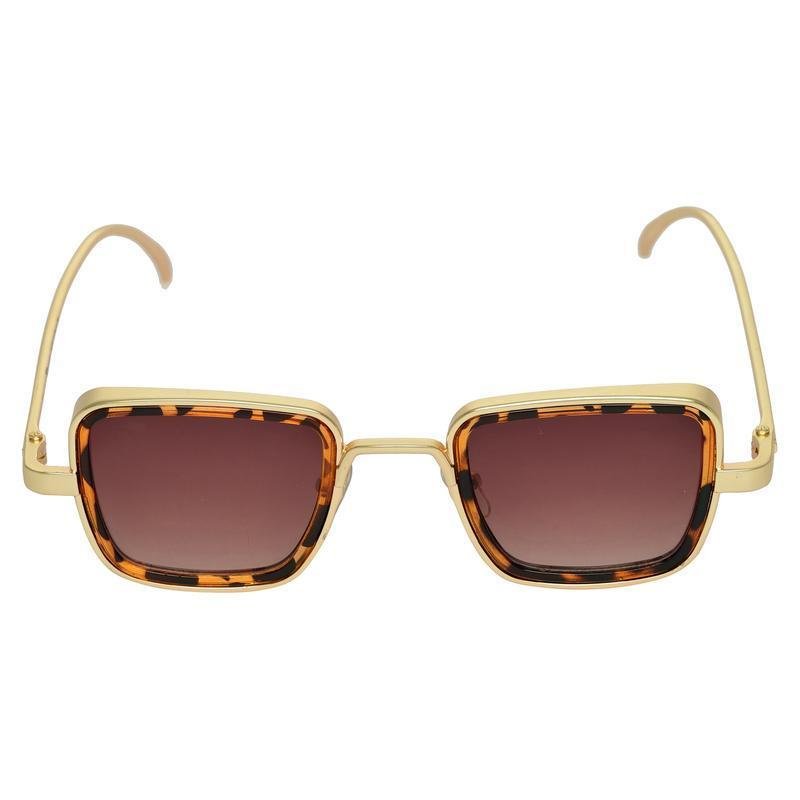 Brown And Gold Retro Square Sunglasses For Men And Women-FunkyTradition - FunkyTradition