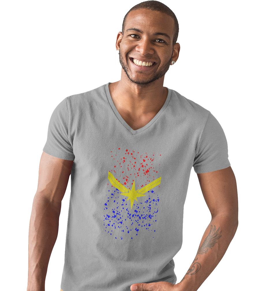 Captain Marvel Logo V-Neck Half Sleeves T-shirt For Men-FunkyTradition - FunkyTradition