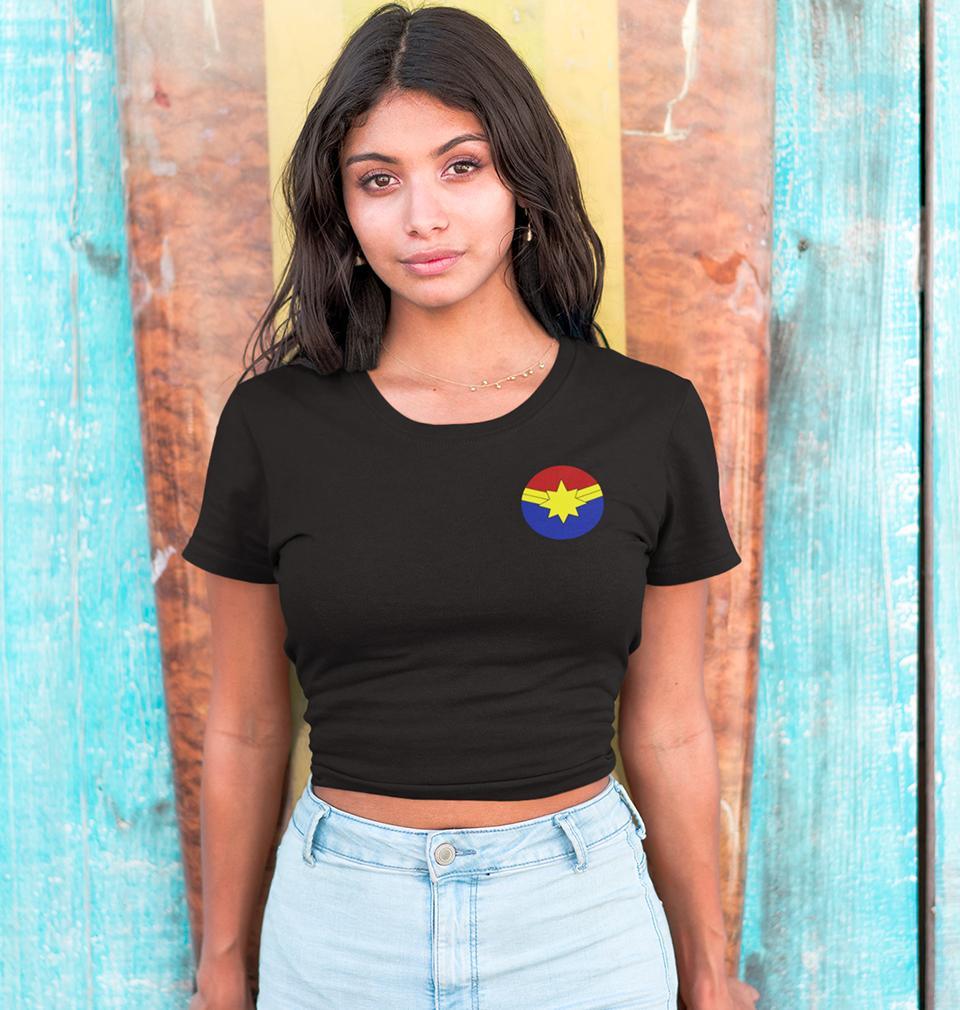 Captain Marvel Logo Womens Crop Top-FunkyTradition - FunkyTradition