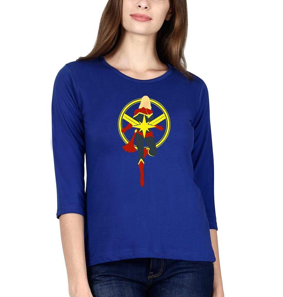 Captain Marvel Logo Womens Full Sleeves T-Shirts-FunkyTradition - FunkyTradition