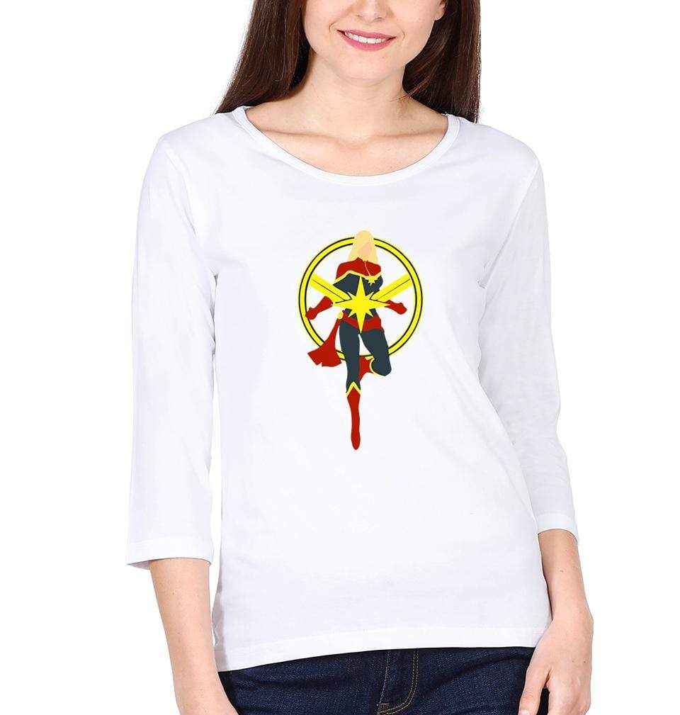 Captain Marvel Logo Womens Full Sleeves T-Shirts-FunkyTradition - FunkyTradition