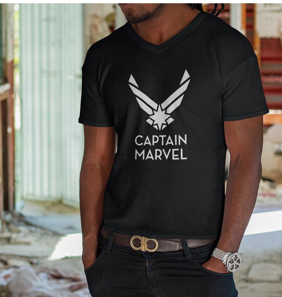 Captain Marvel Superhero V-Neck Half Sleeves T-shirt For Men-FunkyTradition - FunkyTradition