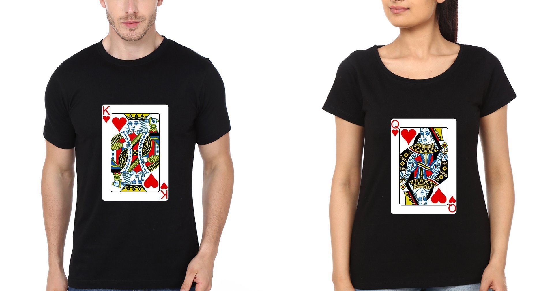 Card King Queen Couple Half Sleeves T-Shirts -FunkyTradition - FunkyTradition