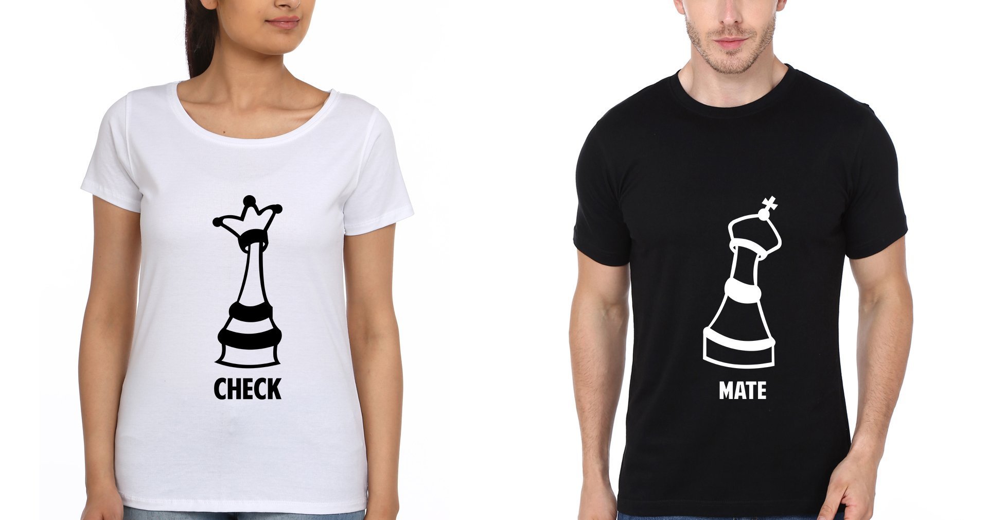 Check mate Couple Half Sleeves T-Shirts -FunkyTradition - FunkyTradition