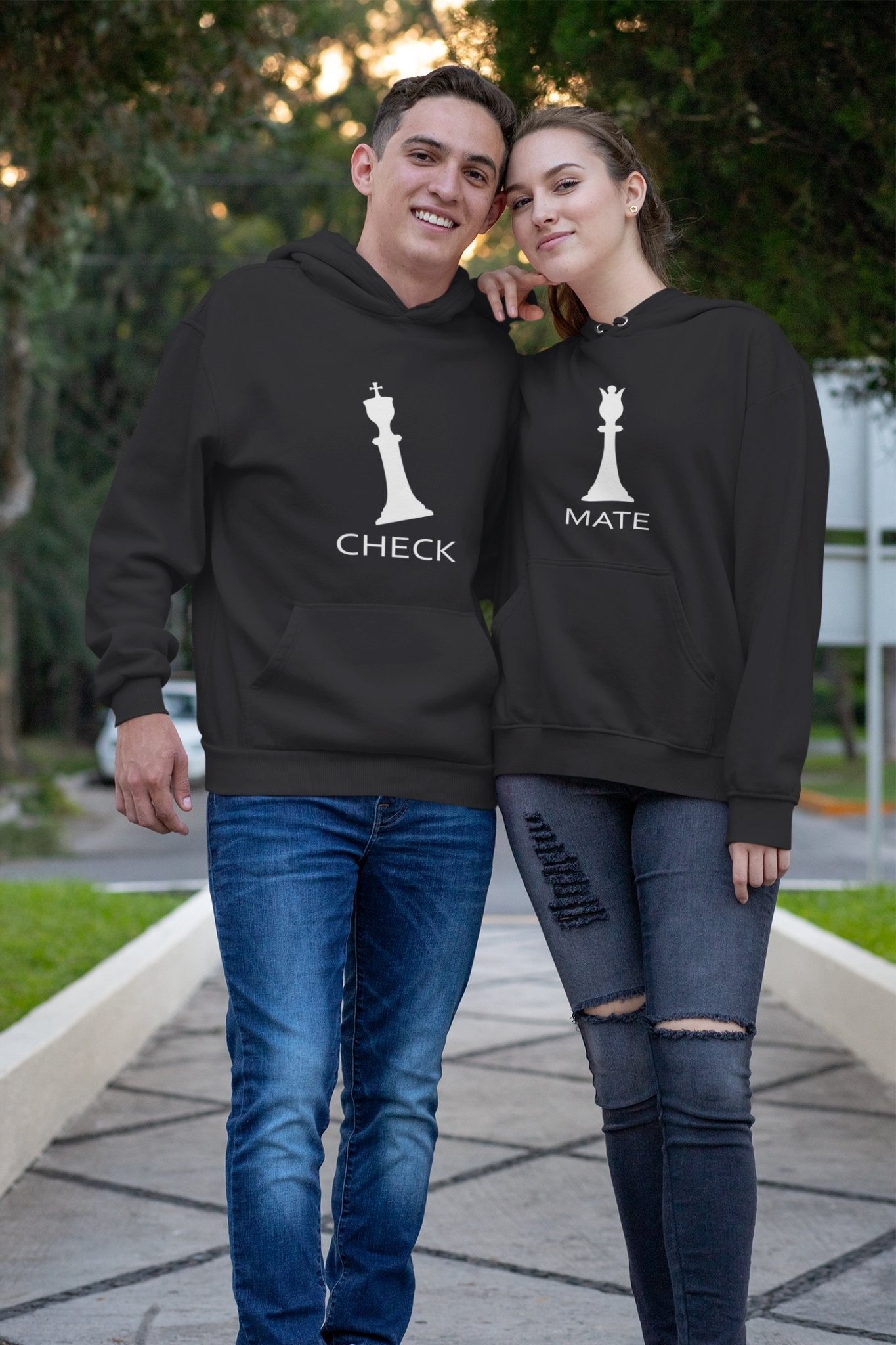 Check Mate Couple Hoodie-FunkyTradition - FunkyTradition