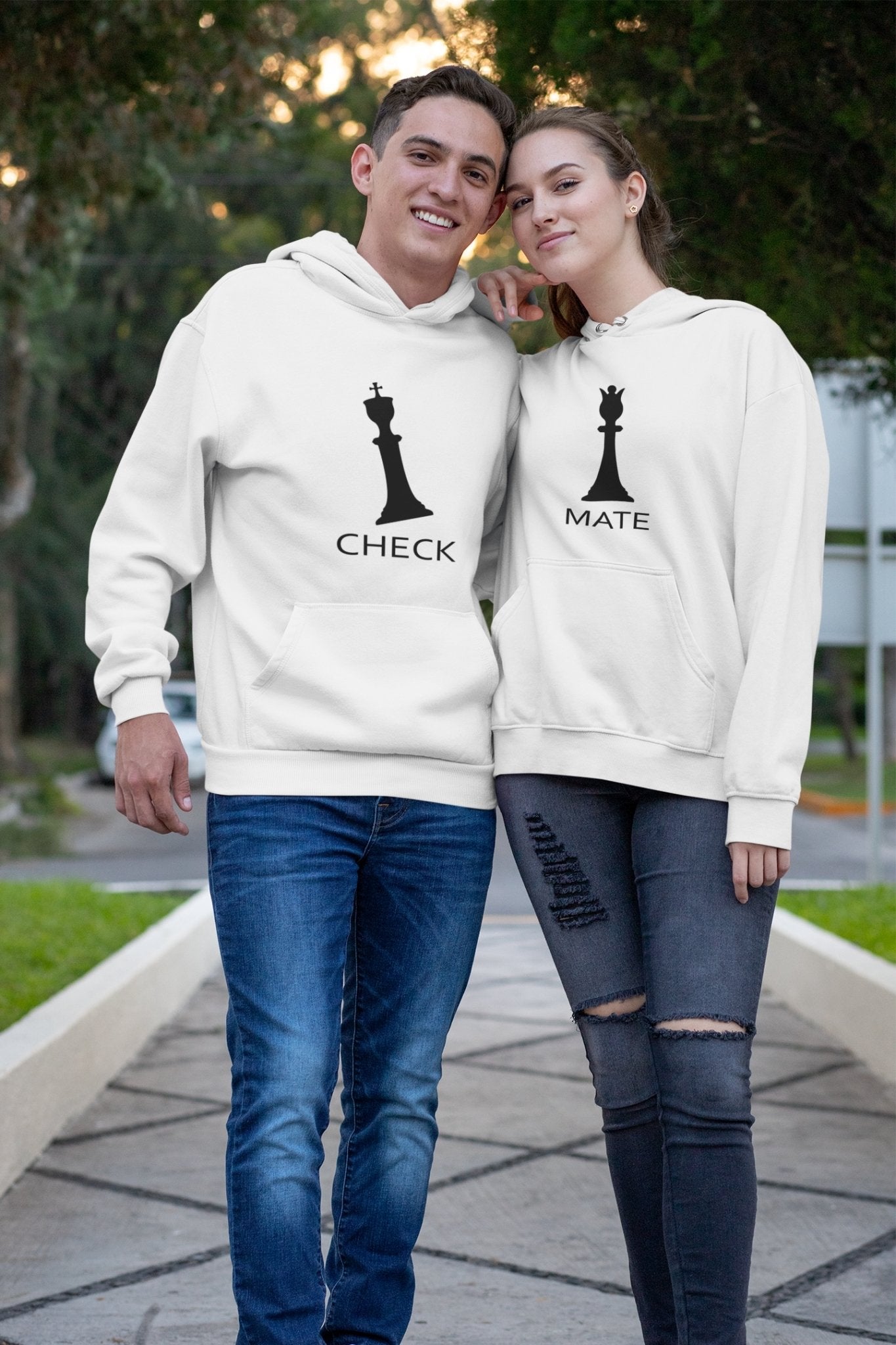 Check Mate Couple Hoodie-FunkyTradition - FunkyTradition