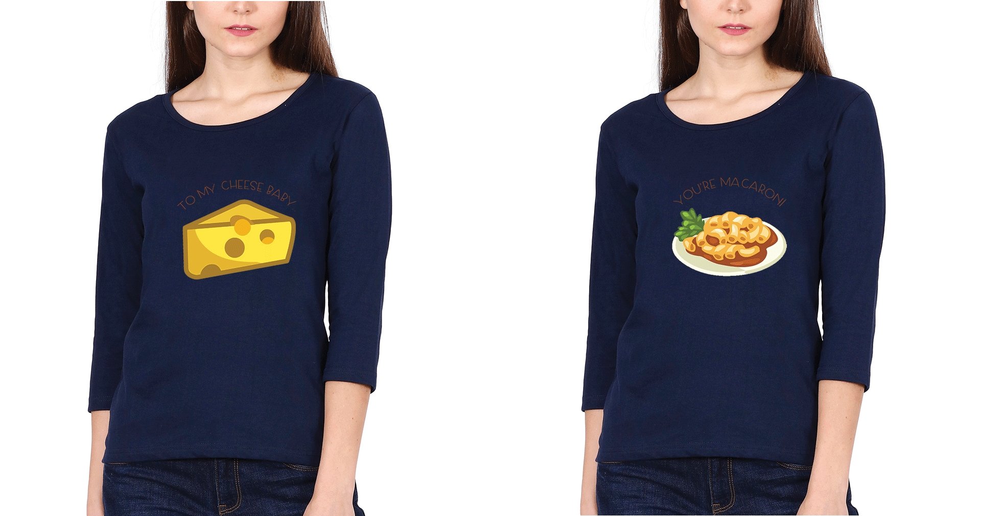 Cheese Macraoni Sister Sister Full Sleeves T-Shirts -FunkyTradition - FunkyTradition