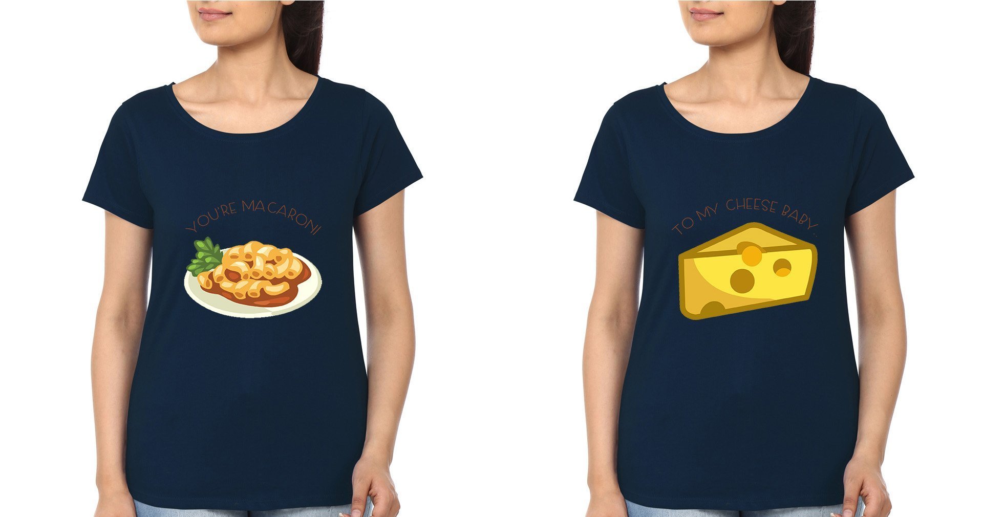 Cheese Macraoni Sister Sister Half Sleeves T-Shirts -FunkyTradition - FunkyTradition