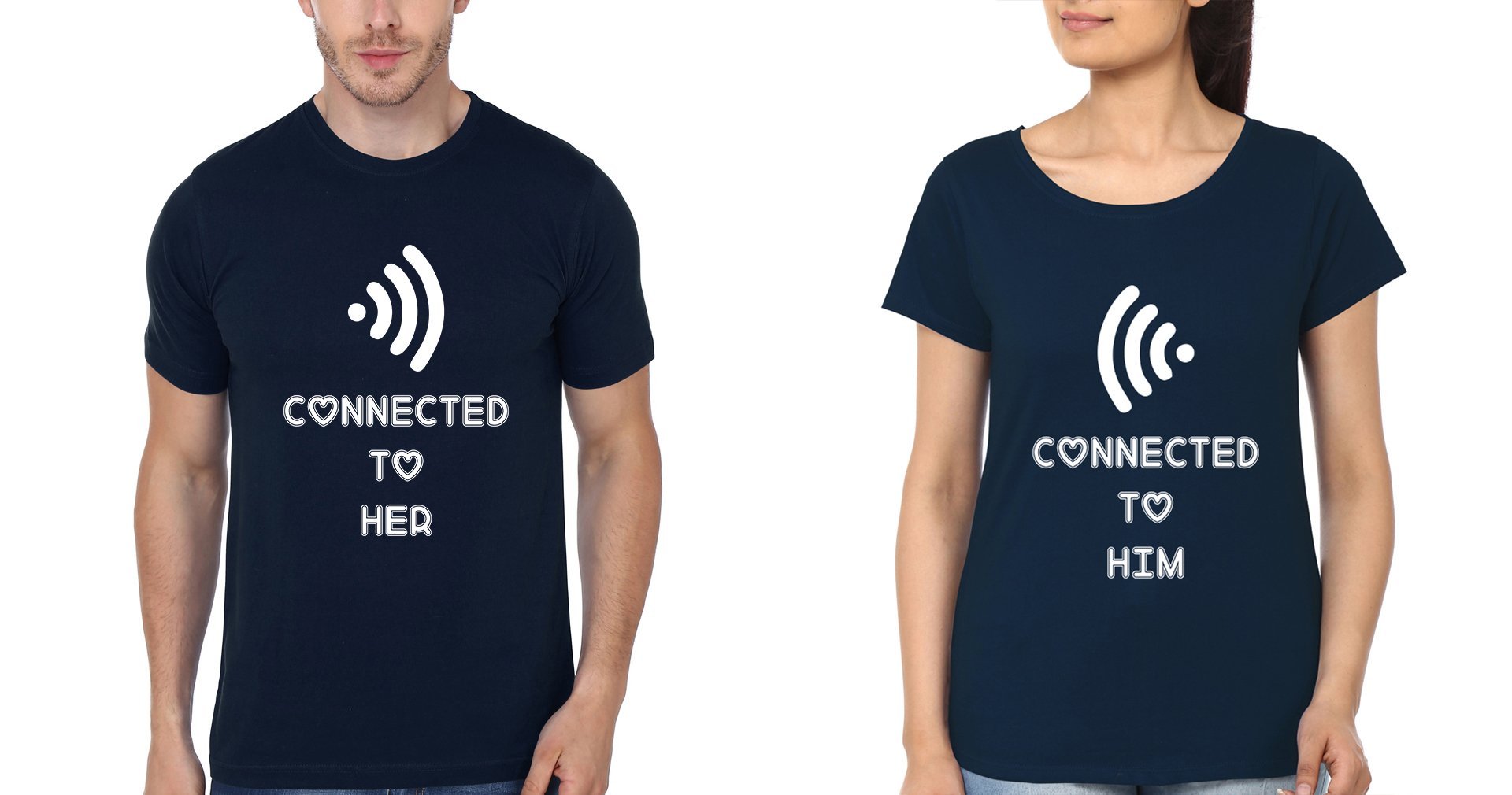 Connected To Her Him Couple Half Sleeves T-Shirts -FunkyTradition - FunkyTradition