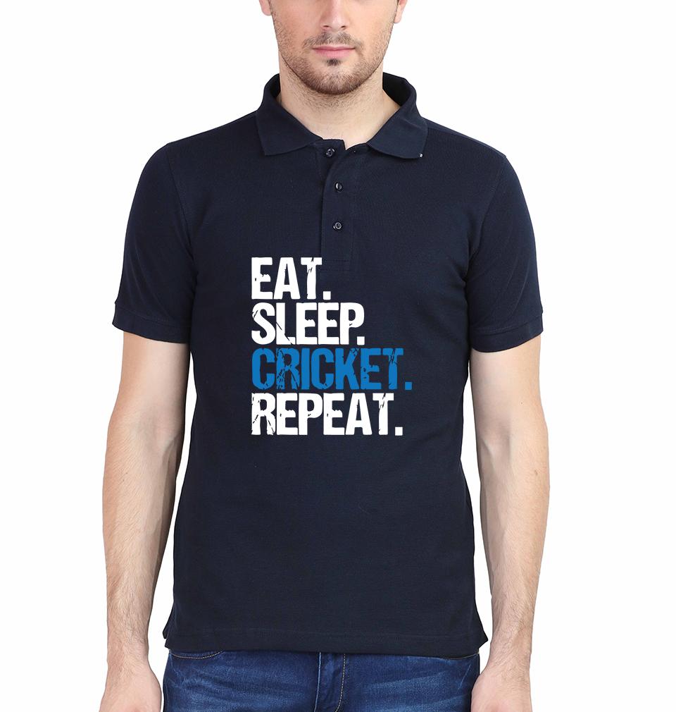 CRICKET Eat Sleep Cricket Repeat Half Sleeves Polo T-shirt For Men -FunkyTradition - FunkyTradition