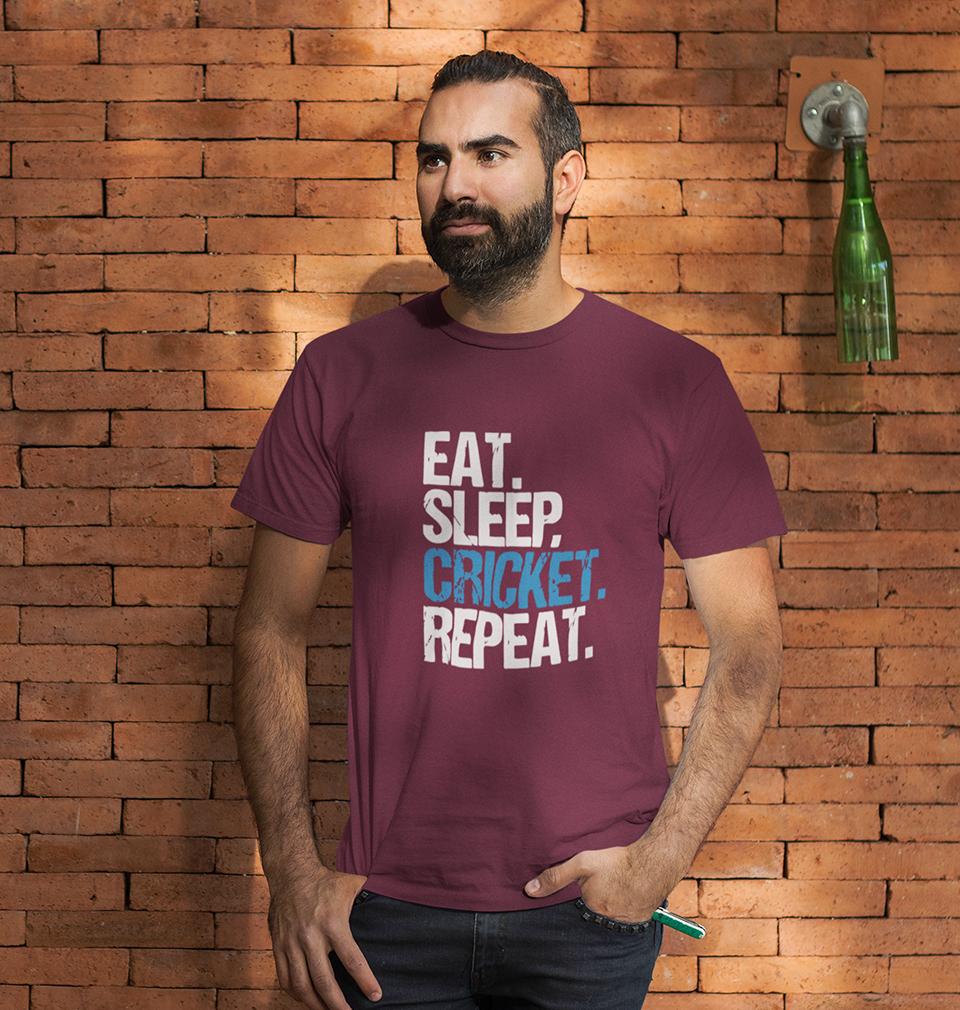 CRICKET Eat Sleep Cricket Repeat Half Sleeves T-Shirt For Men-FunkyTradition - FunkyTradition