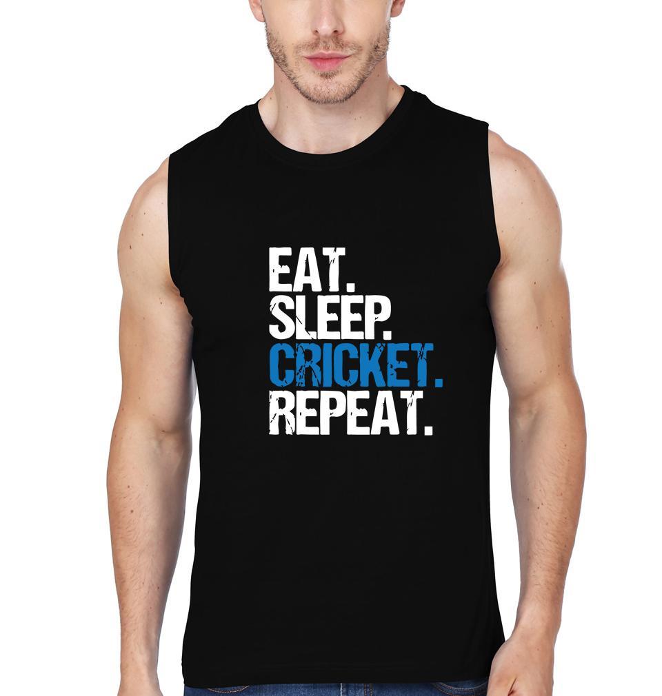 CRICKET Eat Sleep Cricket Repeat Men Sleeveless T-Shirts-FunkyTradition - FunkyTradition