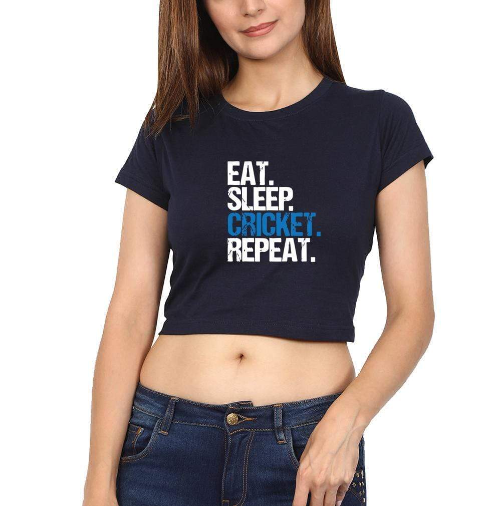 CRICKET Eat Sleep Cricket Repeat Womens Crop Top-FunkyTradition - FunkyTradition