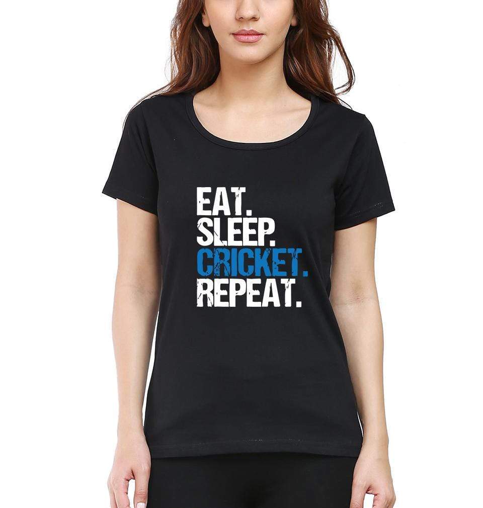 CRICKET Eat Sleep Cricket Repeat Womens Half Sleeves T-Shirts-FunkyTradition - FunkyTradition