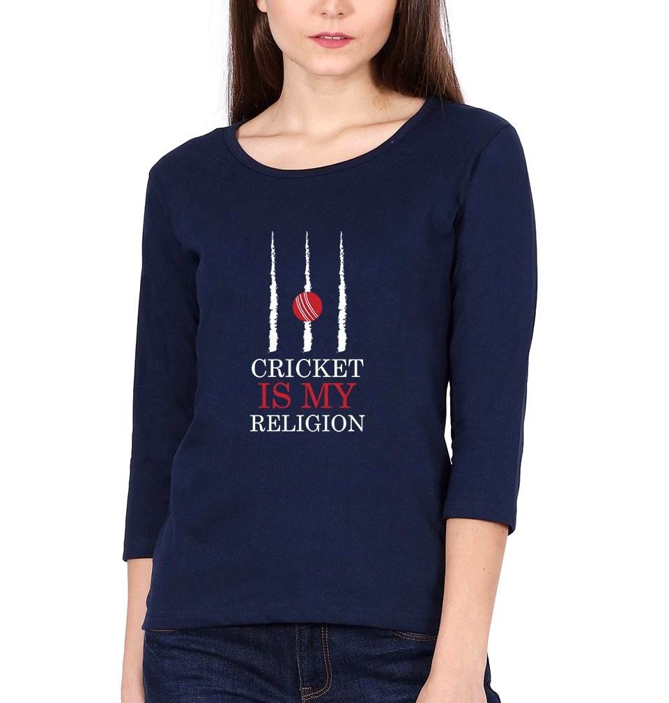 Cricket Is My Religion Womens Full Sleeves T-Shirts-FunkyTradition - FunkyTradition
