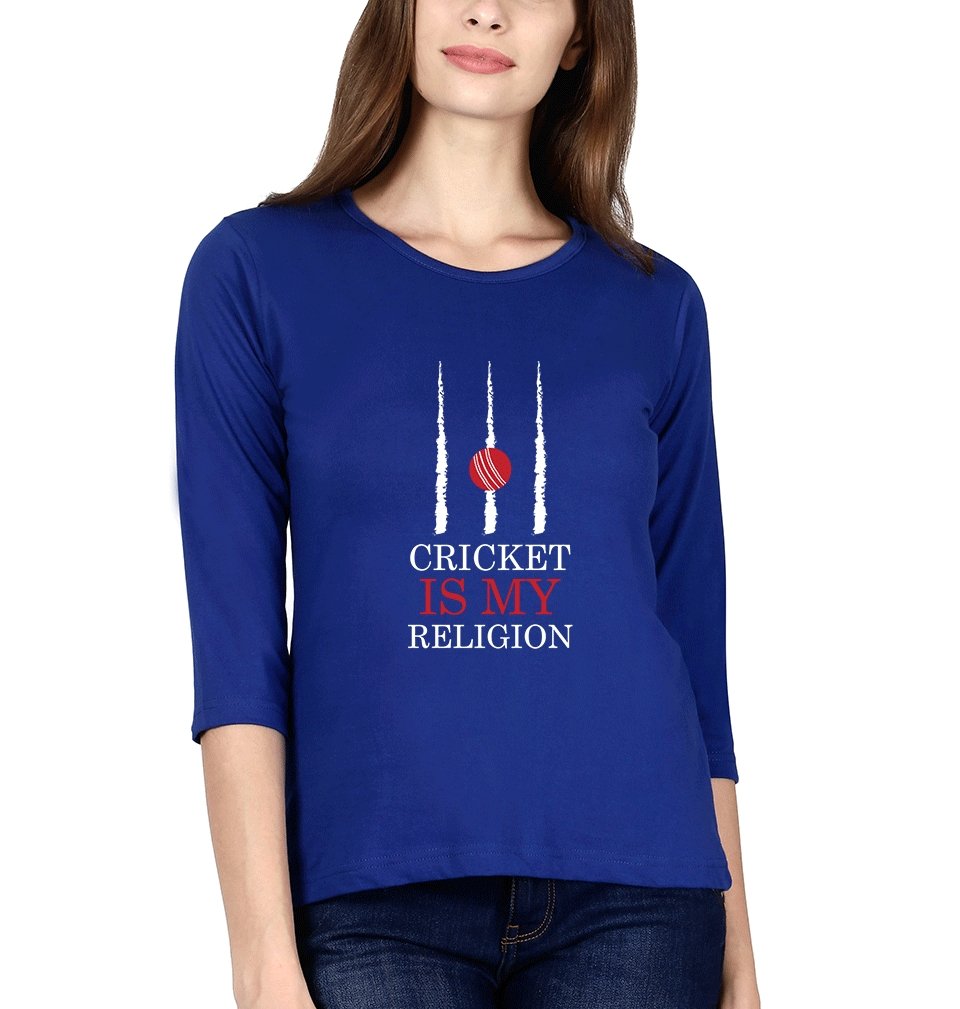 Cricket Is My Religion Womens Full Sleeves T-Shirts-FunkyTradition - FunkyTradition