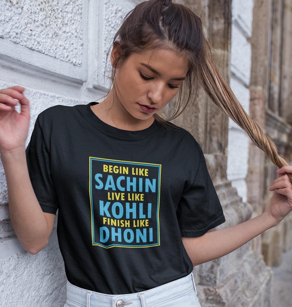 CRICKET Sachin Kohli Dhoni Womens Half Sleeves T-Shirts-FunkyTradition - FunkyTradition
