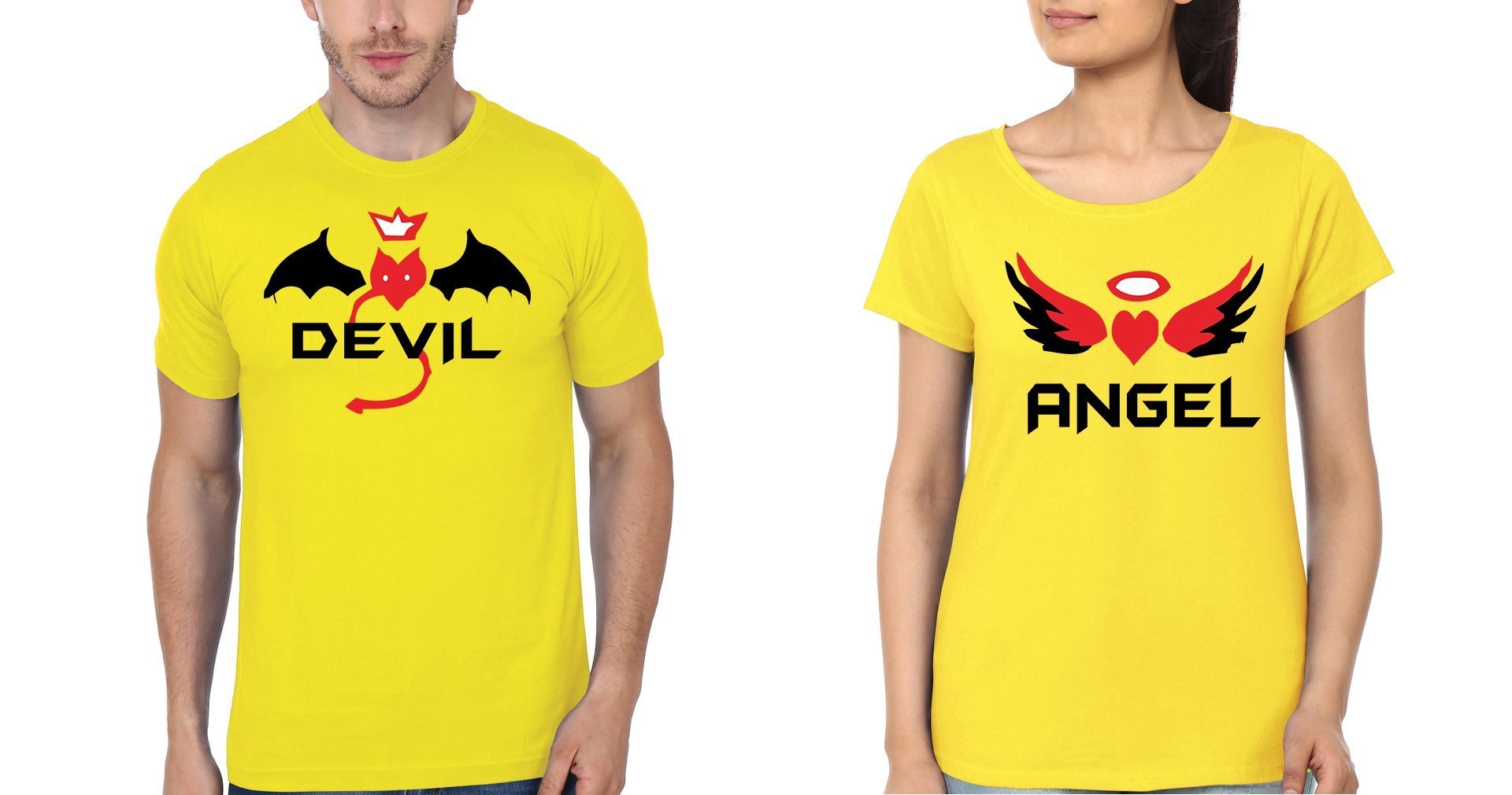 Devil Angel Couple Half Sleeves T-Shirts -FunkyTradition - FunkyTradition