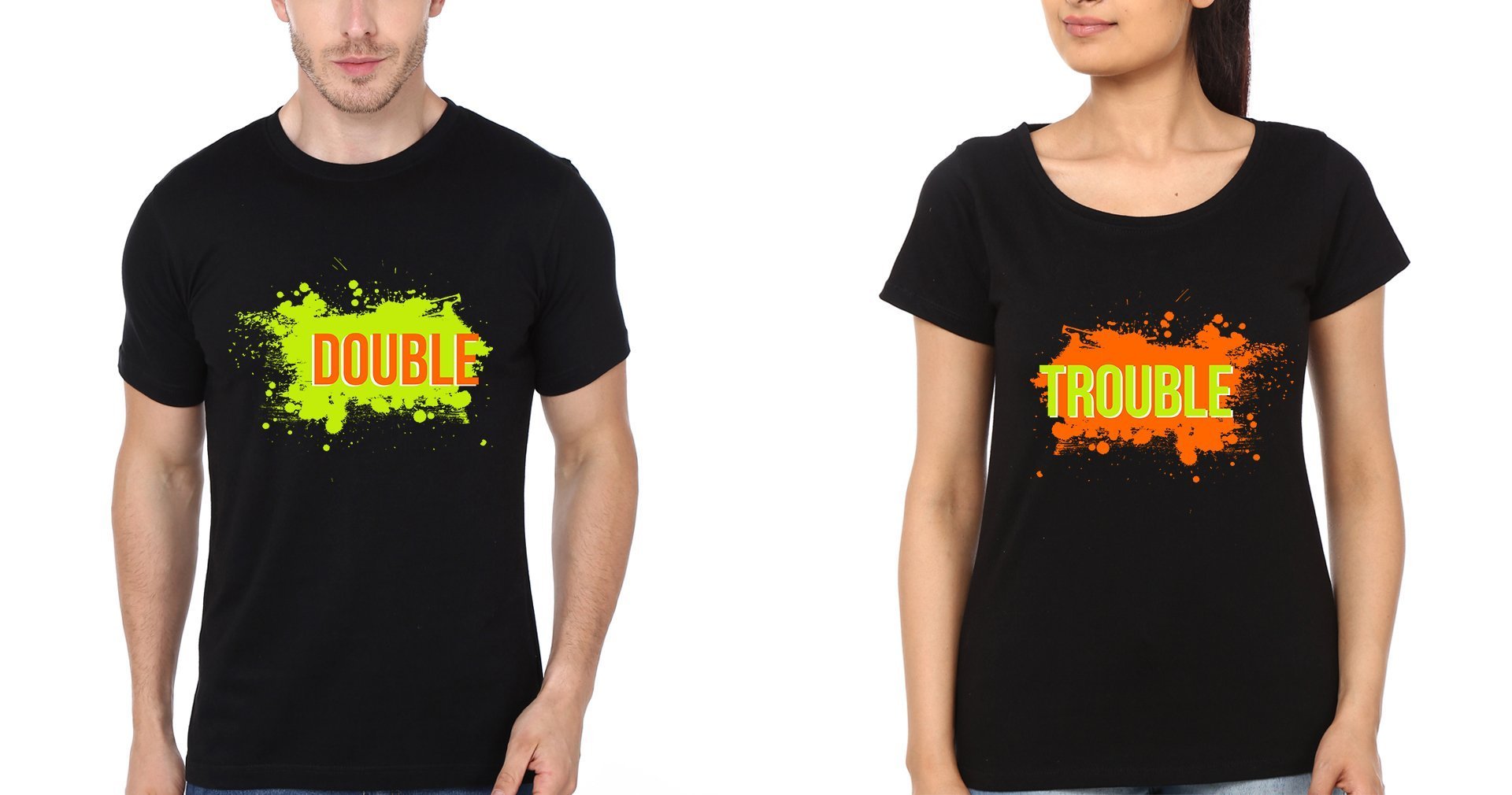 DOUBLE TROUBLE BFF Half Sleeves T-Shirts-FunkyTradition - FunkyTradition