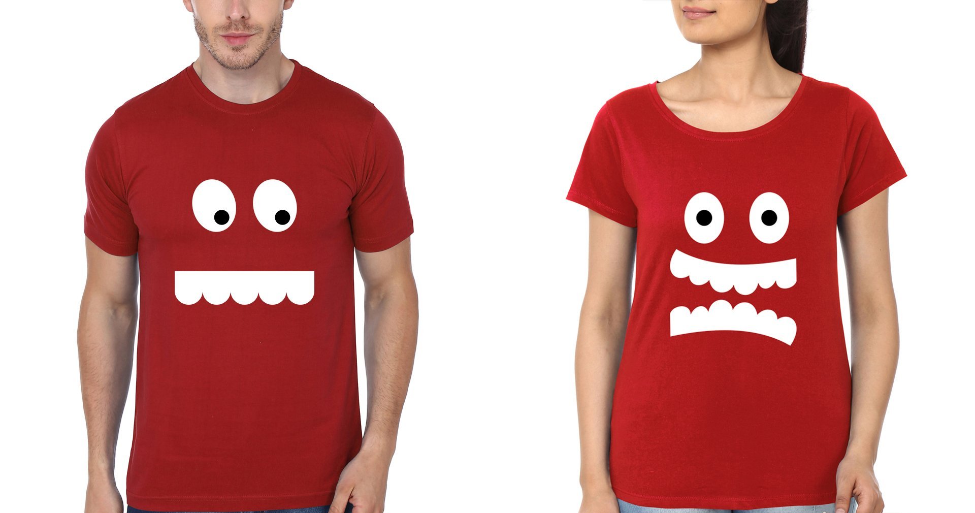 Eyes & Teeth Couple Half Sleeves T-Shirts -FunkyTradition - FunkyTradition