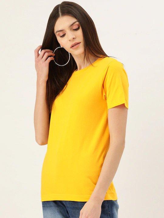 Plain Yellow Women Half Sleeves T-shirt- FunkyTradition
