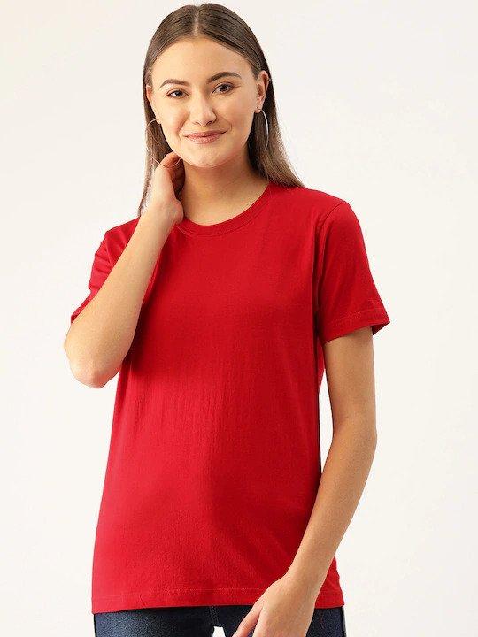 Plain Red Women Half Sleeves T-shirt- FunkyTradition