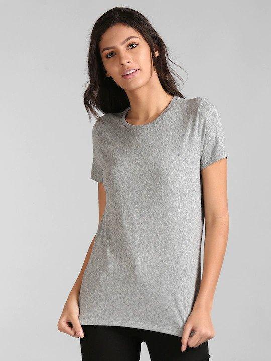 Plain Grey Women Half Sleeves T-shirt- FunkyTradition