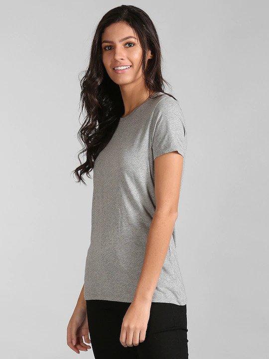 Plain Grey Women Half Sleeves T-shirt- FunkyTradition