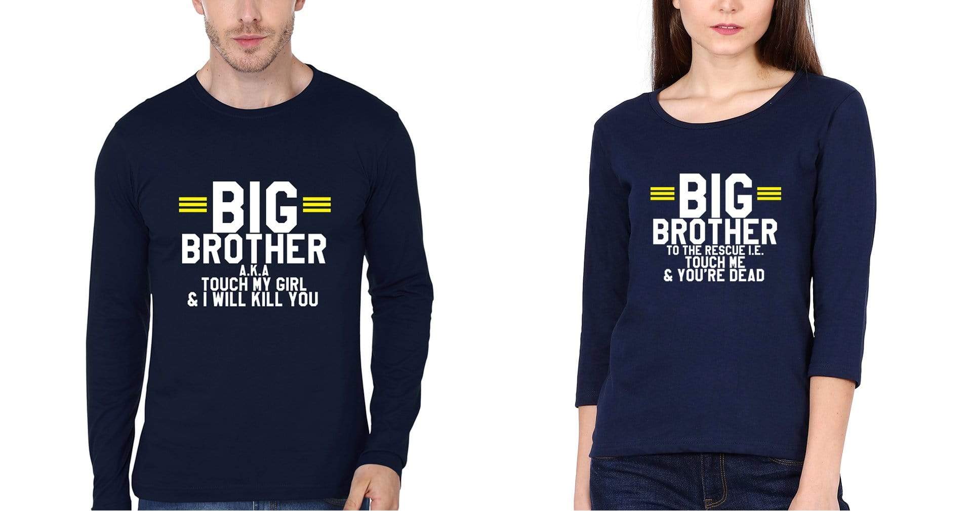 FunkyTradion Big Brother Brother Sister Full Sleeve Navy Blue T Shirt - FunkyTradition