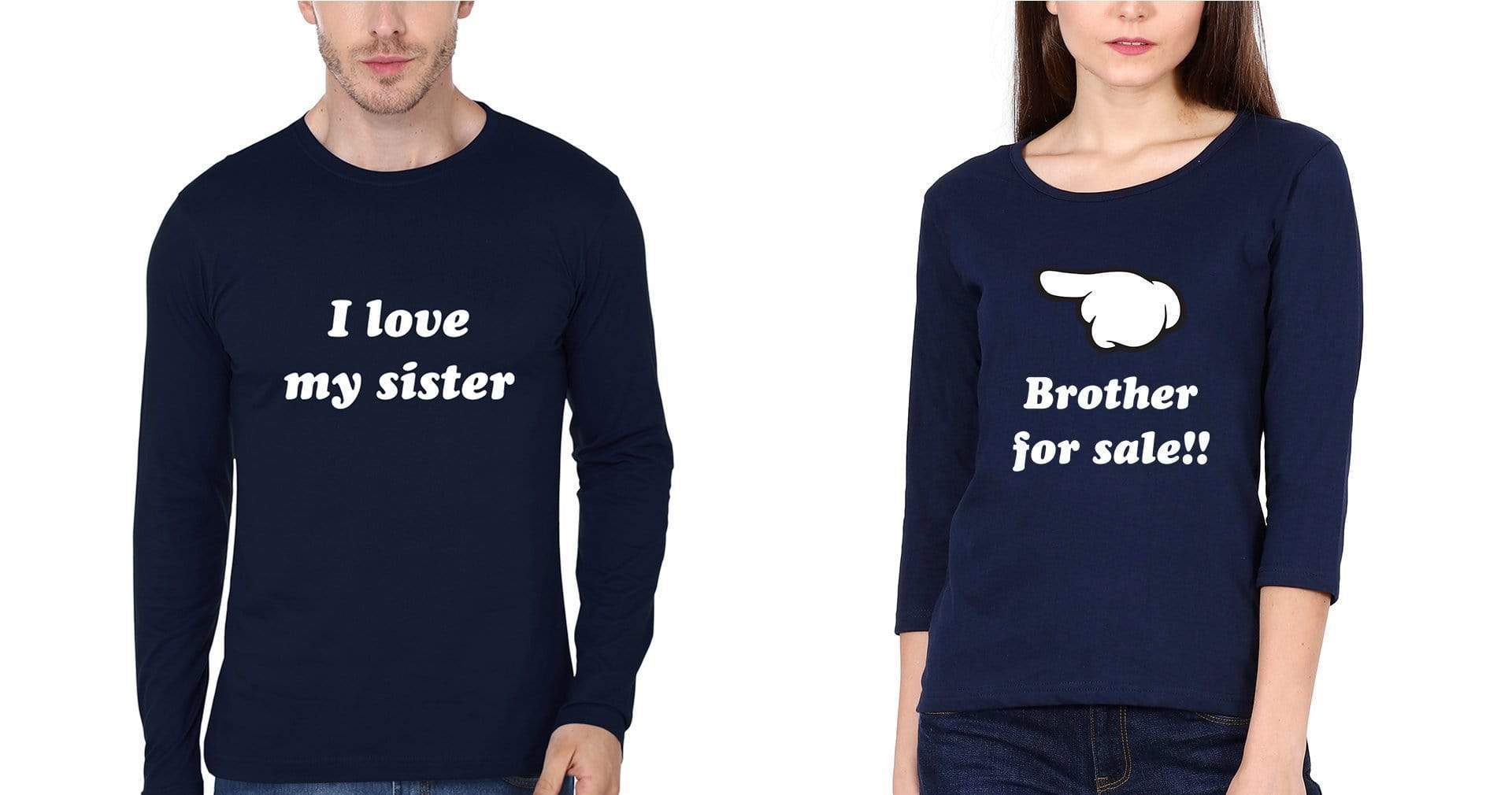 FunkyTradion Brother For Sale Brother Sister Navy Blue Full Sleeve T Shirt - FunkyTradition