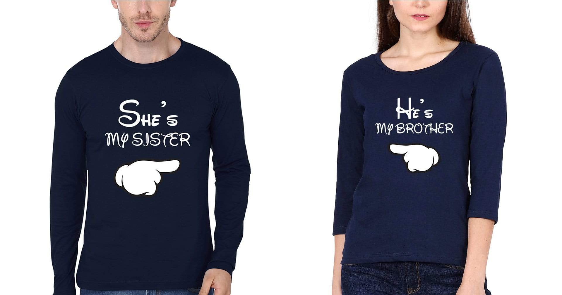 FunkyTradion Hes My Brother Brother Sister Navy Blue Full Sleeve T Shirt - FunkyTradition