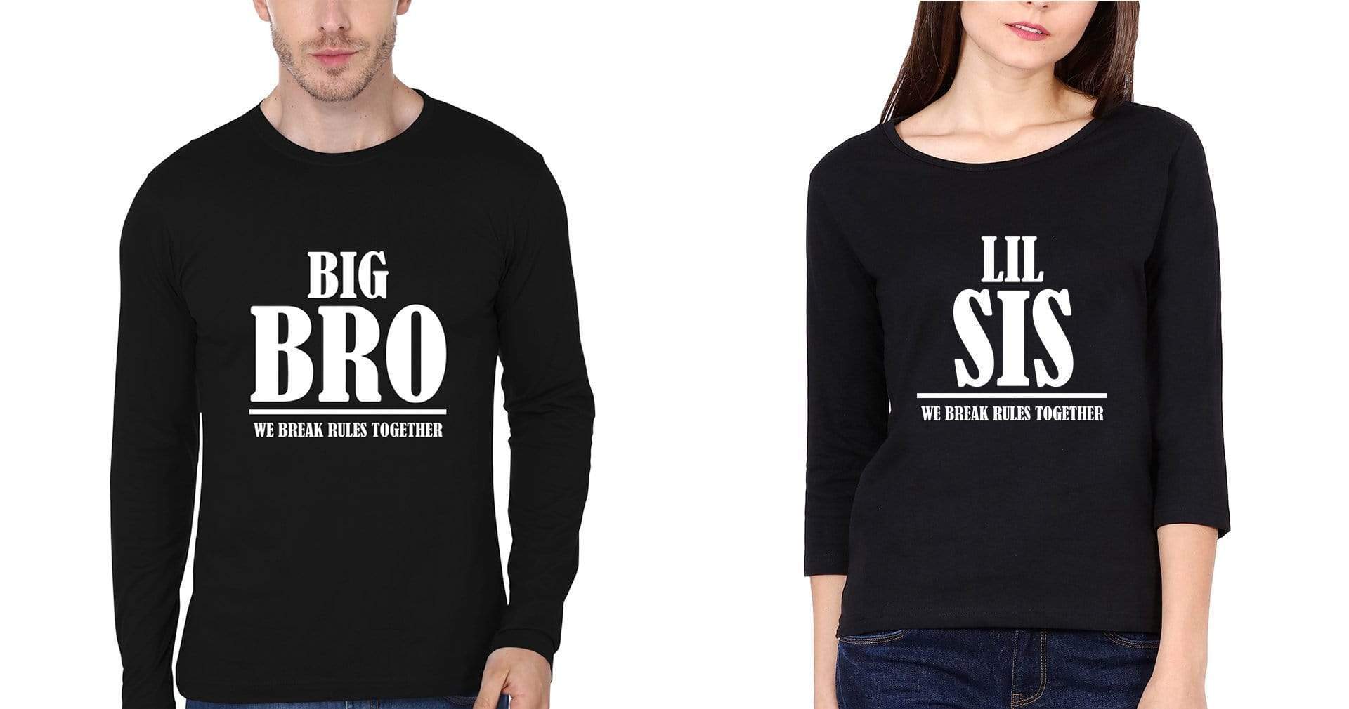 FunkyTradion Lil Sis Big Bro Brother Sister Full Sleeve Black T Shirt - FunkyTradition